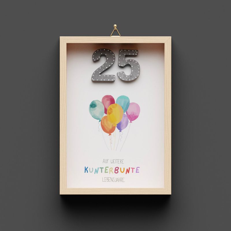 Wandbild aus Holz zum Geburtstag, Ballöne, Zahlen personalisierbar, (lieferbar Ende Februar 2025)