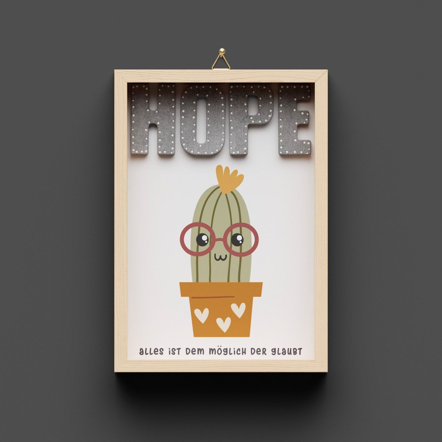Wandbild aus Holz, Kaktus "HOPE"