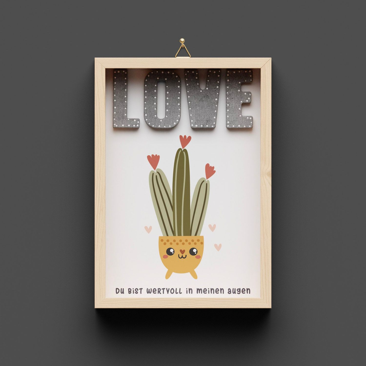 Wandbild aus Holz,, Kaktus "LOVE"