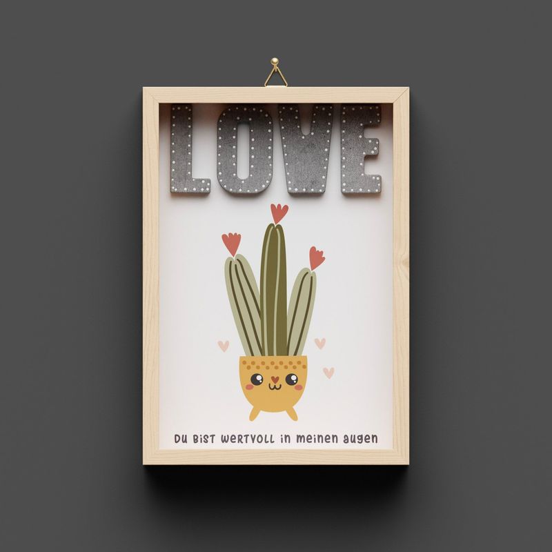 Wandbild aus Holz,, Kaktus "LOVE"