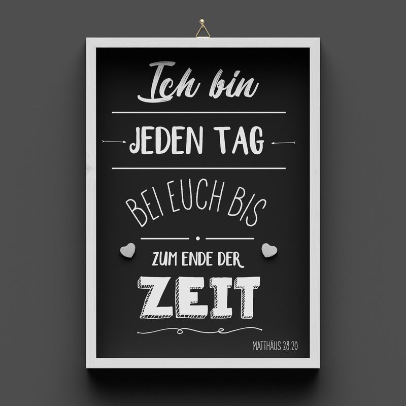 Wandbild aus Holz schwarz/weiss, Matthäus 28:20