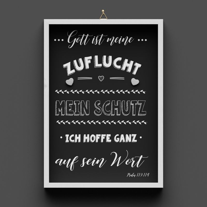 Wandbild aus Holz  schwarz/weiss, Psalm 119:114