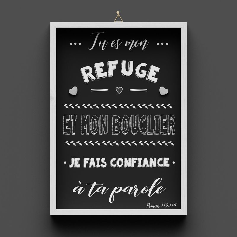 Cadre en bois blanc/noir, Psaumes 119.114
