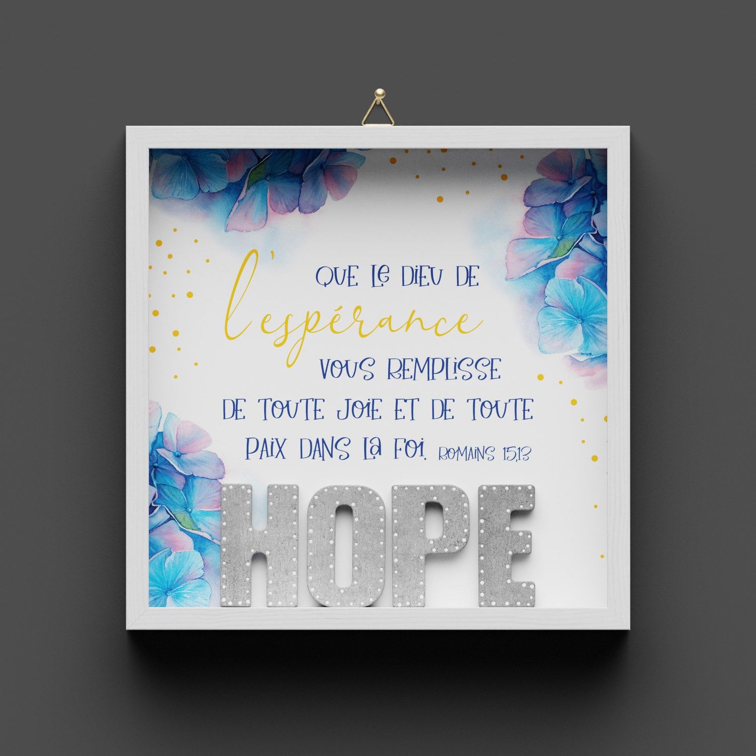 Cadre en bois "HOPE" fleur, Romains 15.13