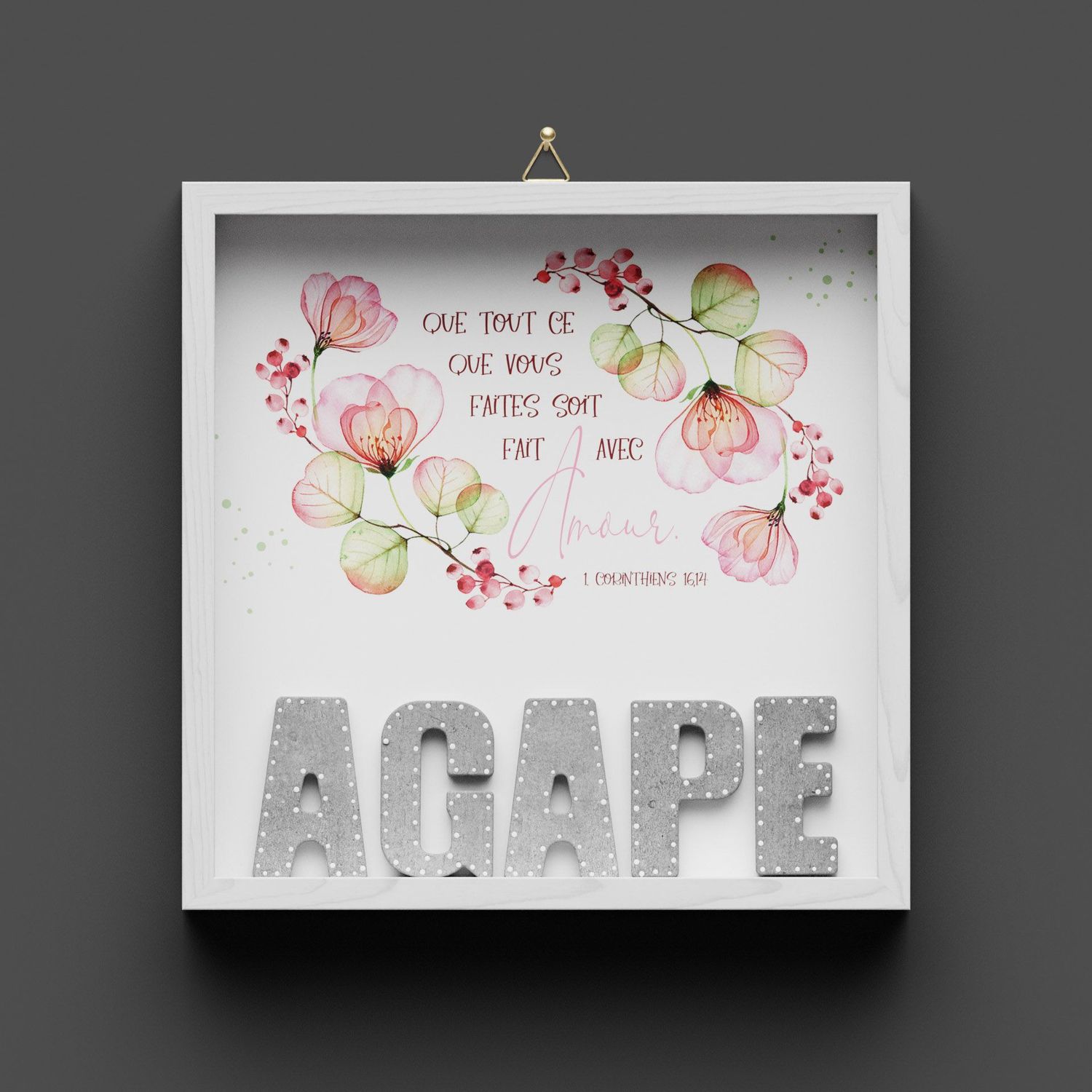 Cadre en bois "AGAPE" fleur