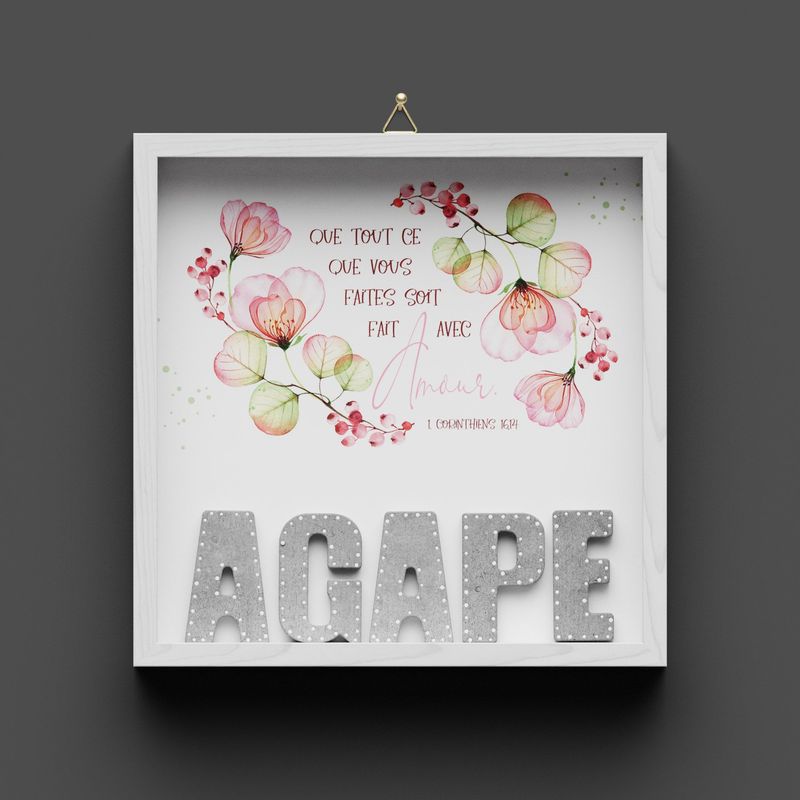 Cadre en bois "AGAPE" fleur