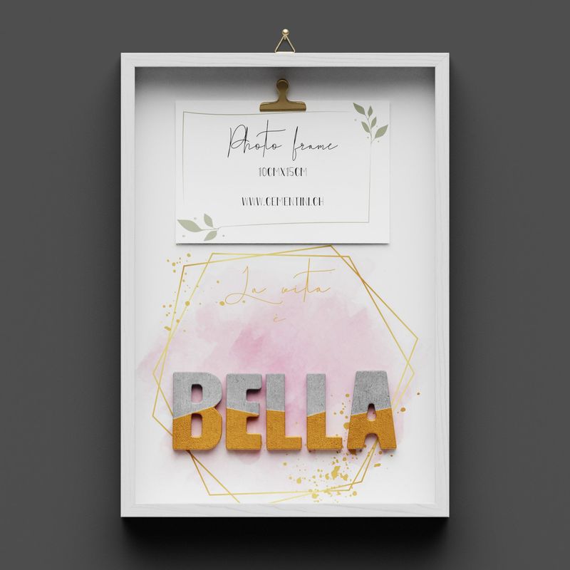 Quadro in legno, La vita è "BELLA" con clip per foto