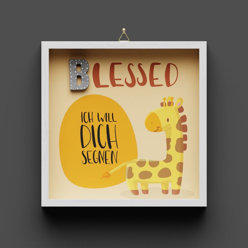 Wandbild aus Holz "BLESSED" Giraffe, 1.Mose 12:2, nicht personalisierbar