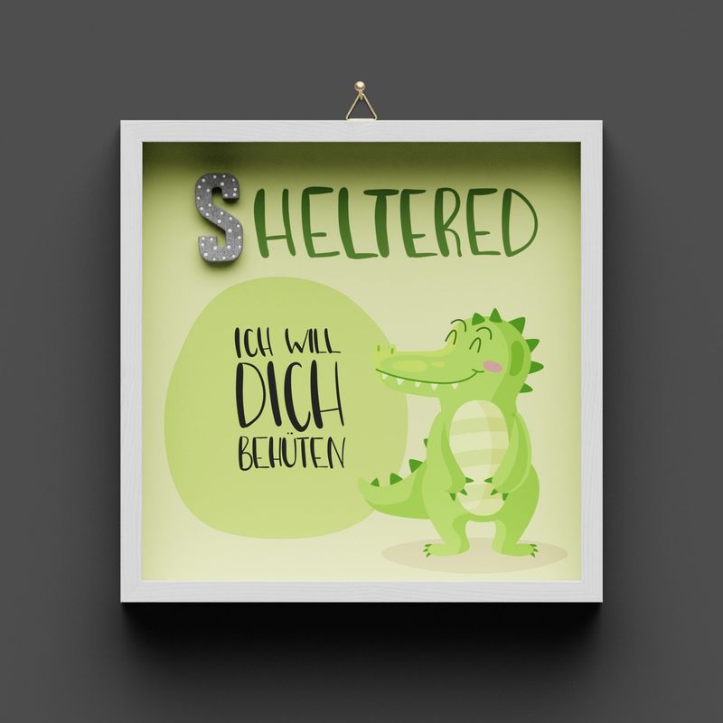 Wandbild aus Holz "GUARDED" Krokodil, Psalm 91:11, nicht personalisierbar