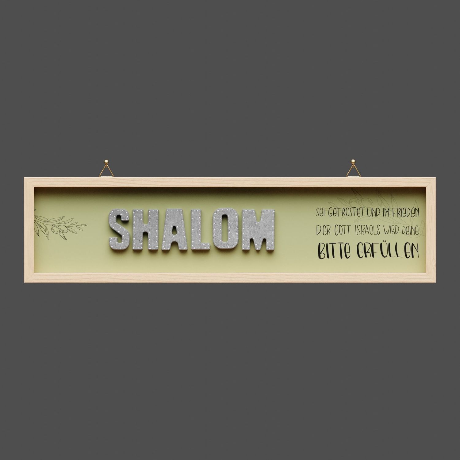 Wandbild aus Holz lang "SHALOM" 1.Samuel 1.17