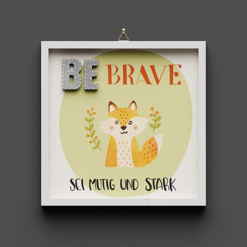 Wandbild aus Holz "BE brave" Fuchs