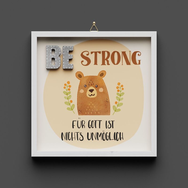 Wandbild aus Holz "BE strong" Bär