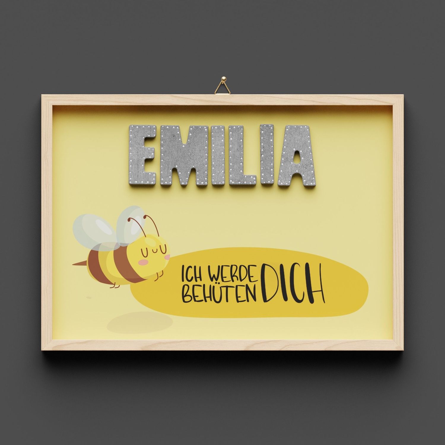 Wandbild aus Holz mit Namen personalisierbar, Biene