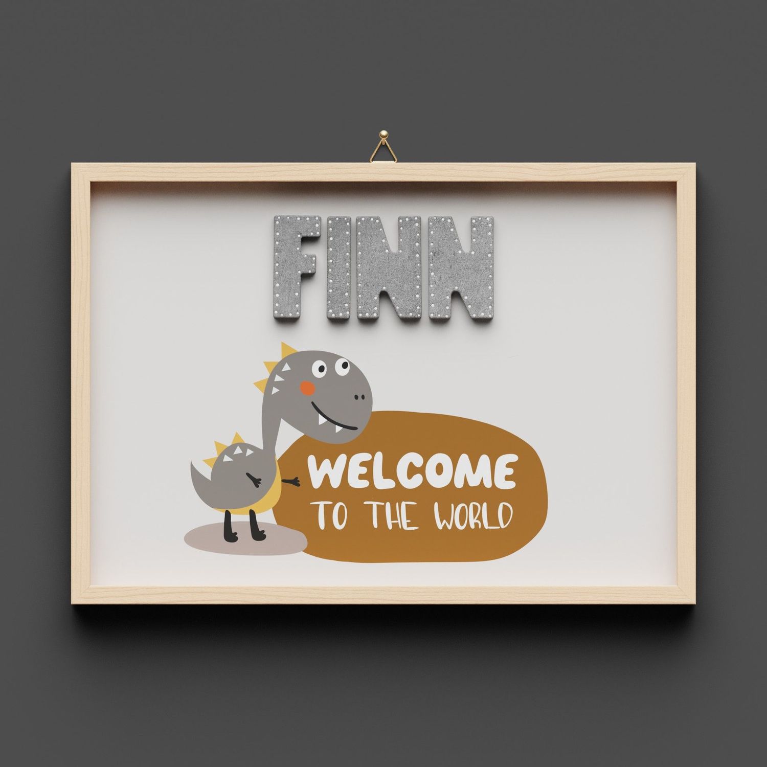 Wandbild aus Holz mit Namen personalisierbar, Dino