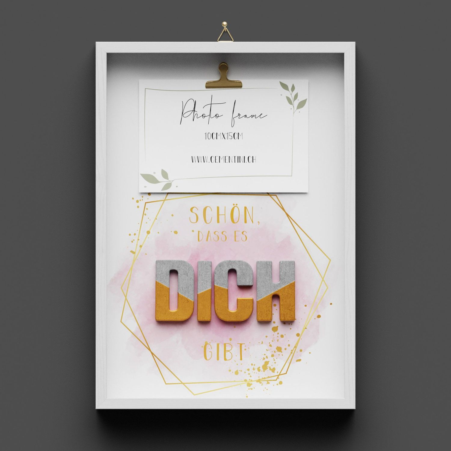 Wandbild aus Holz Wandbild aus Holz "DICH" mit goldener Klammer für Foto