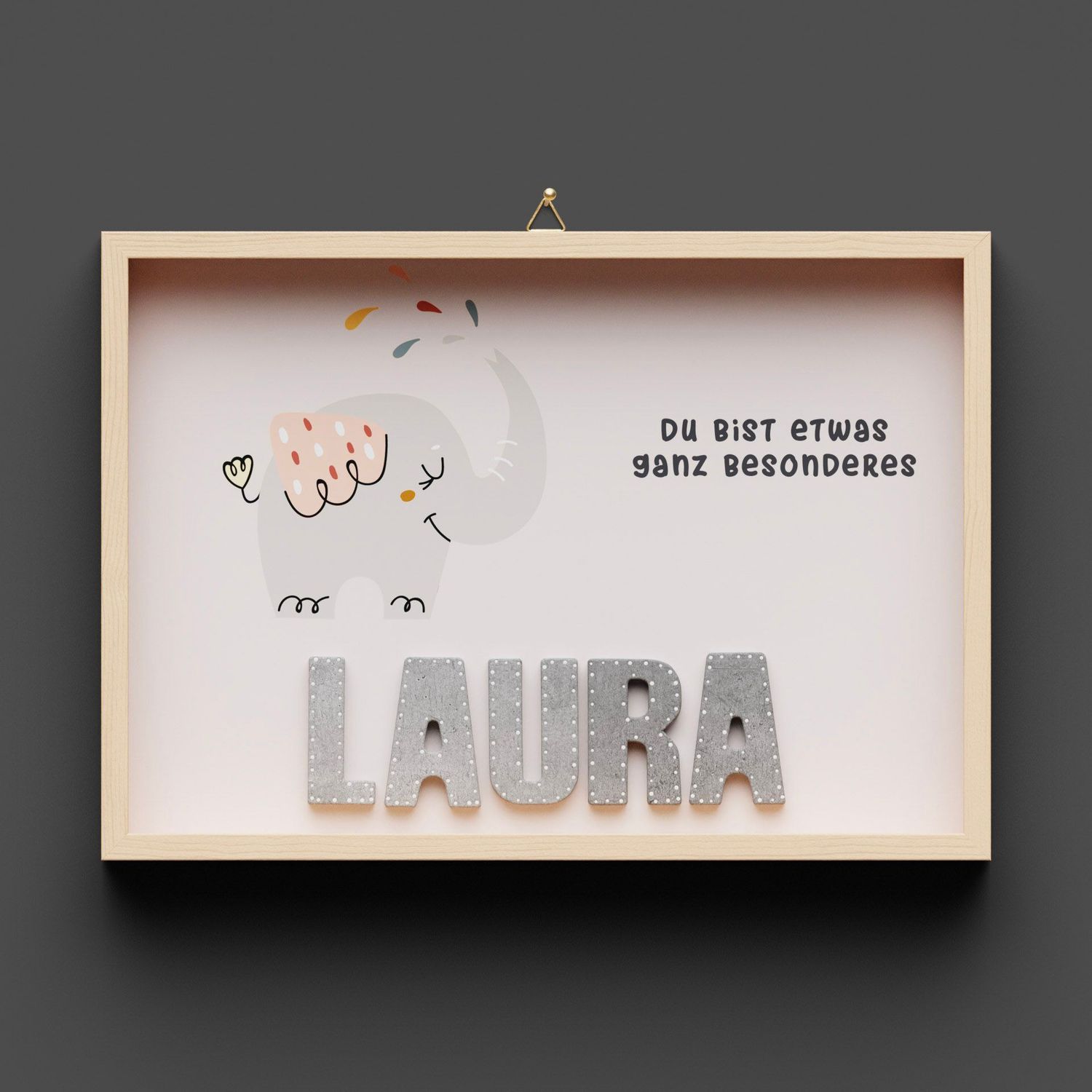 Wandbild aus Holz mit Namen, Elefant Wandbild aus Holz mit Namen, Elefant