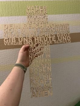 Holzkreuz Vater unser XL, natur
