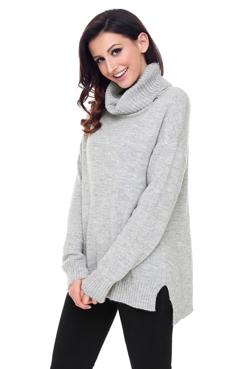 Womens Causal Solid Knit High Neck Loose Sweater Pullovers