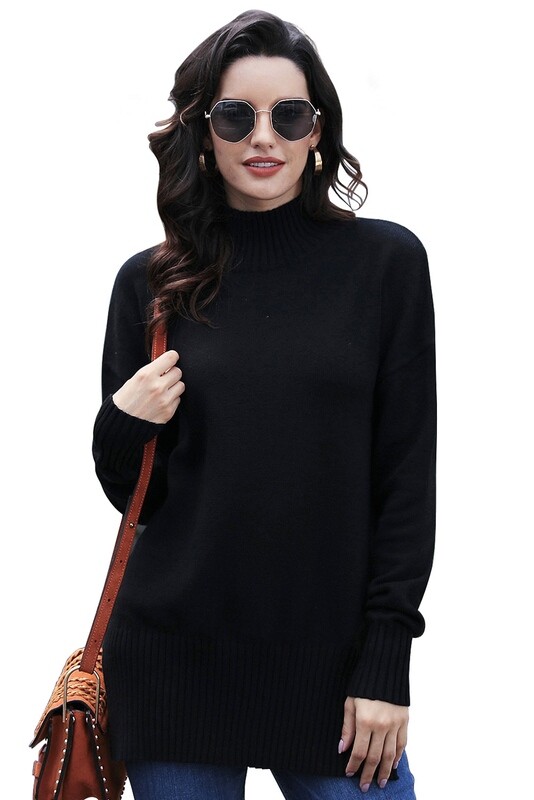 Womens Loose Oversized Casual Turtle Neck Sweater Pullover Top