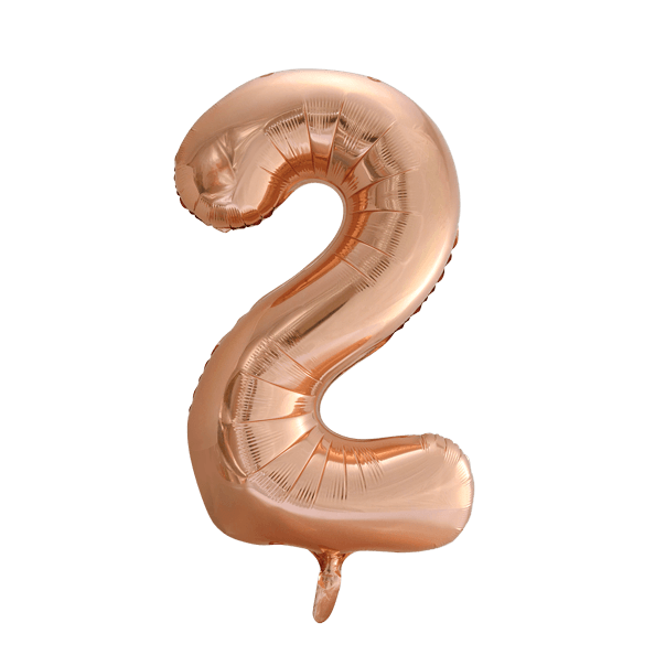Ballon Zahl 86 cm inkl. Helium Goldrose, Zahl: 2