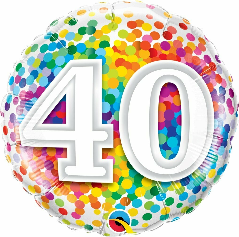 Folienballon 45 cm Zahl 40 - verschiedene Motive, Motiv: Confetti Bunt