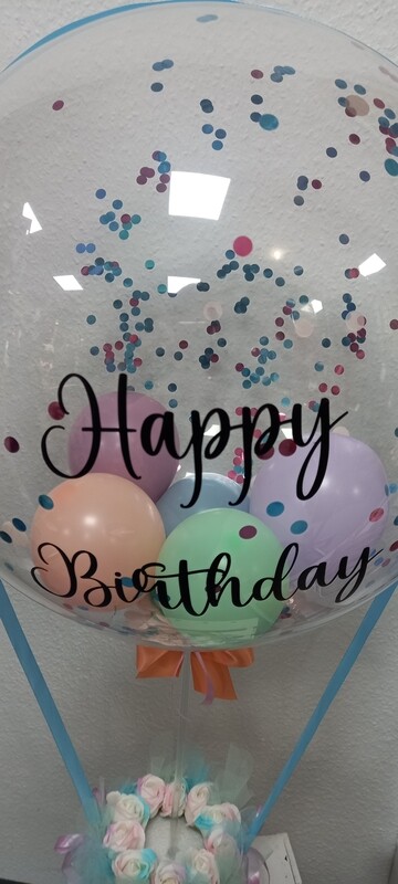 Rosenbox mit Bubbleballon Beschriftung Rosenbox mit Bubbleballon Beschriftung