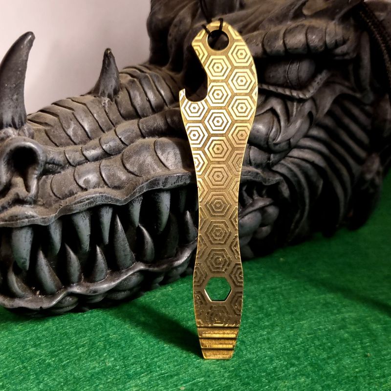 Pry Bar Bottle Opener in Brass (Laser Engraved Honeycomb Pattern)