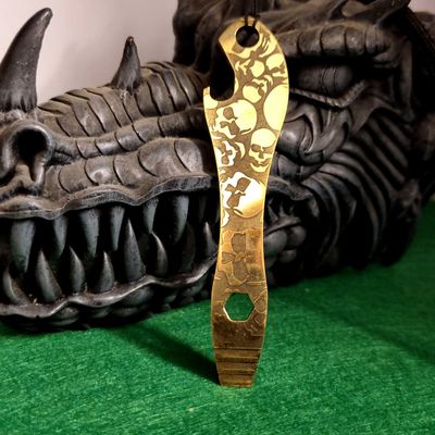 Pry Bar Bottle Opener in Brass (Laser Engraved Sculls Pattern)