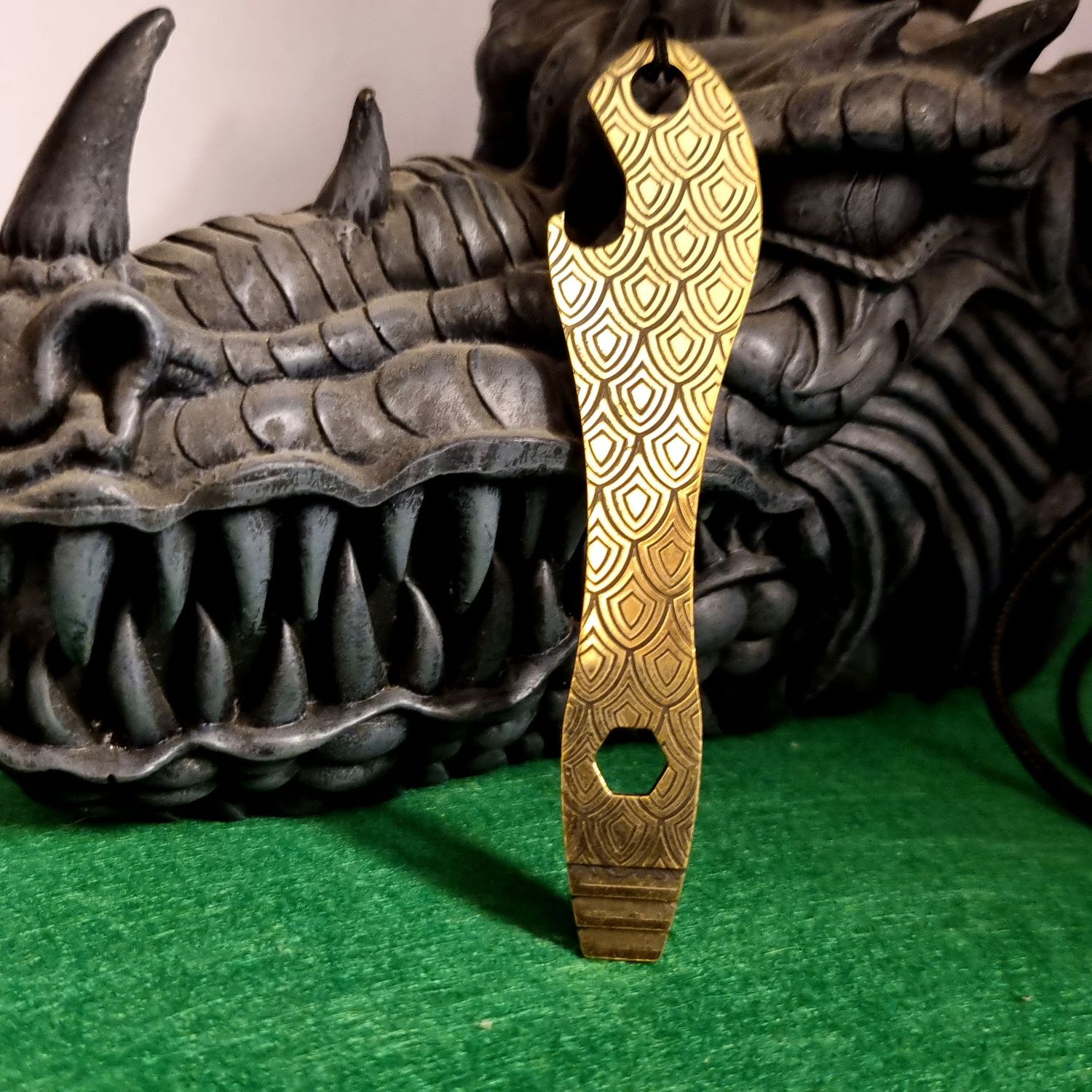 Pry Bar Bottle Opener in Brass (Laser Engraved Dragon Scale Pattern)
