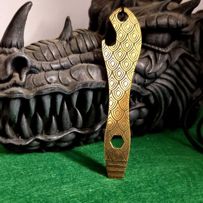 Pry Bar Bottle Opener in Brass (Laser Engraved Dragon Scale Pattern)