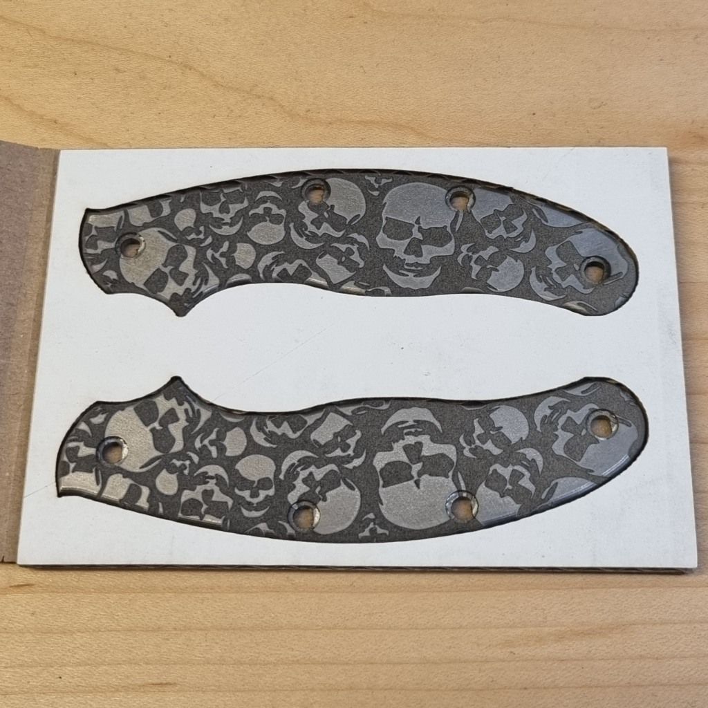 UKPK 4 pin Scales in 3mm Mill finish Titanium (Sculls Pattern)