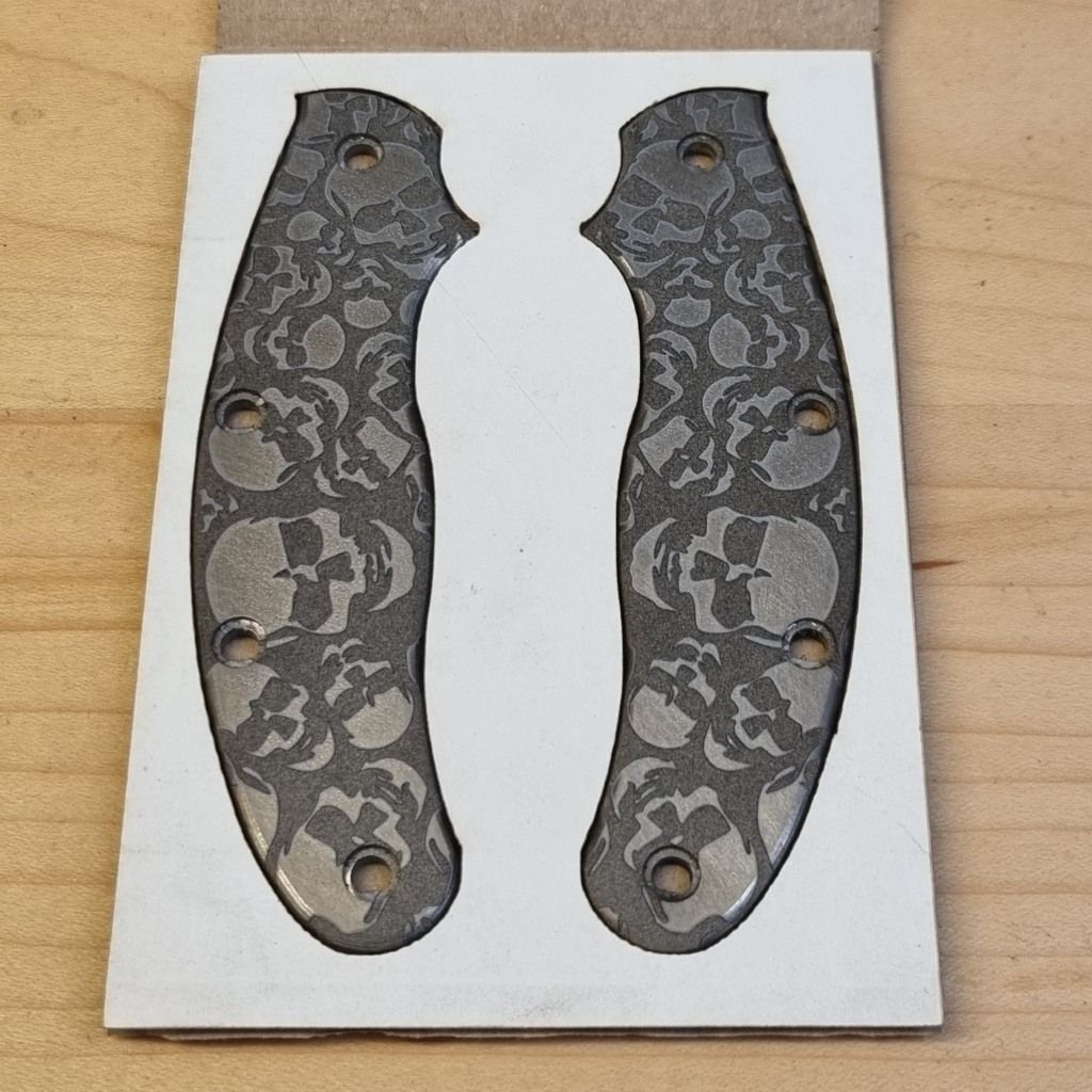 UKPK 4 pin Scales in 3mm Mill finish Titanium (Sculls Pattern)