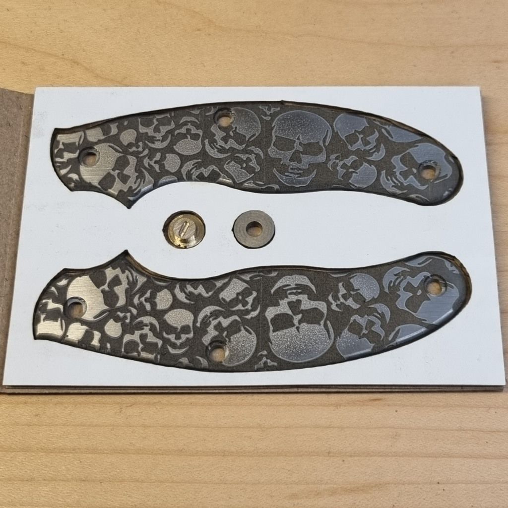 UKPK V2 flat 3 pin Scales in 3mm Mill finish Titanium (Sculls Pattern)