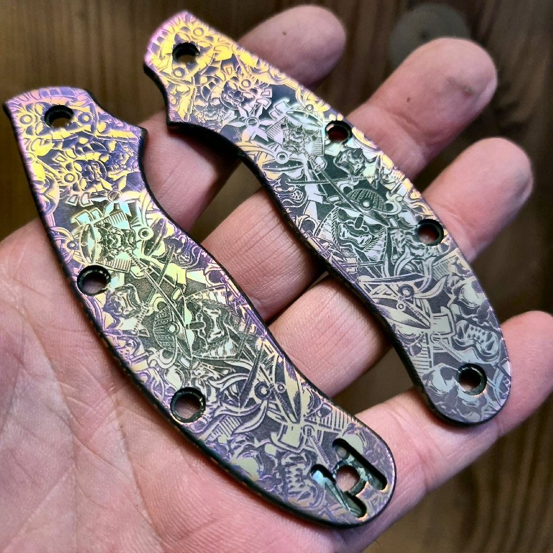 UKPK 4 pin Scales in 3mm Anodised Titanium (Samurai Pattern) With Thrust Bearings UKPK 4 pin Scales in 3mm Anodised Titanium (Samurai Pattern) With Thrust Bearings