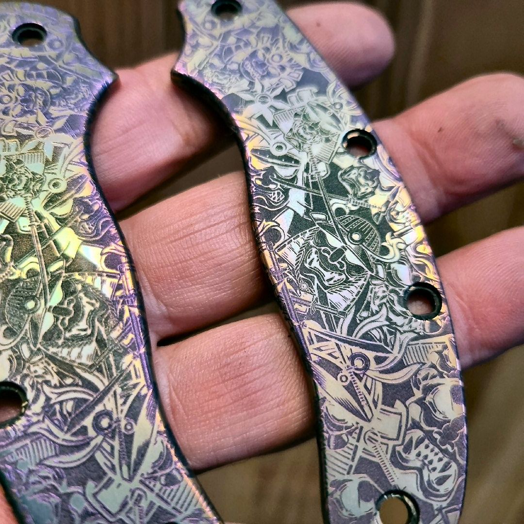 UKPK 4 pin Scales in 3mm Anodised Titanium (Samurai Pattern) With Thrust Bearings