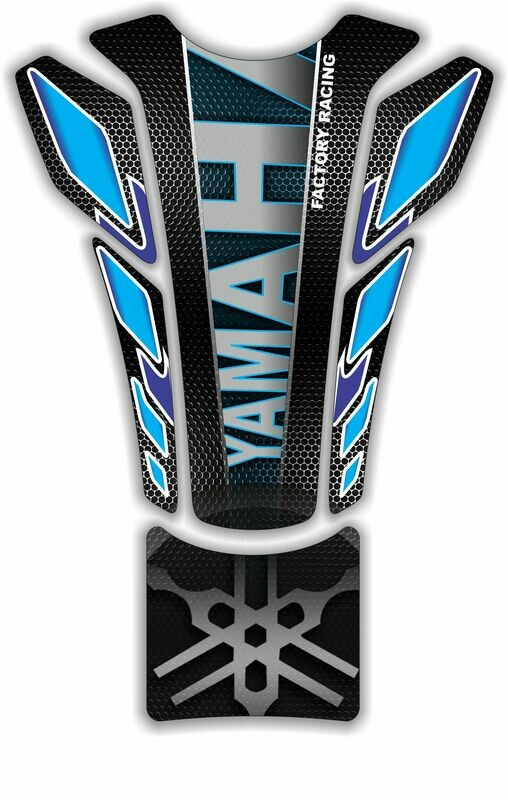 Yamaha Blue and Black Tank Pad with Carbon Fibre . Universal Fit