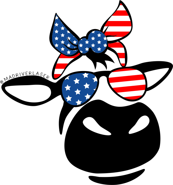 Bessie Cow with Flag Bow and Sunglasses Sticker