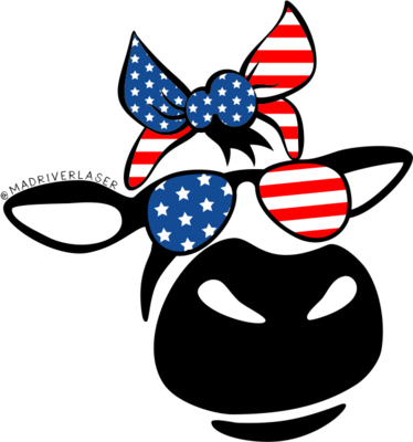 Bessie Cow with Flag Bow and Sunglasses Sticker