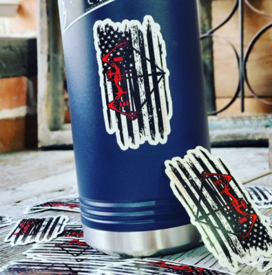 Distressed Flag with Red Bow Sticker