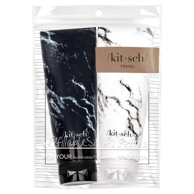 Refillable Silicone Bottle - Black &amp; White Marble