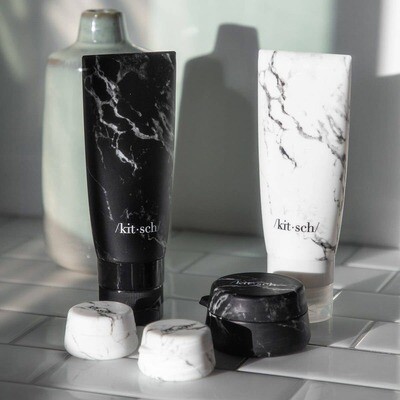 Refillable Silicone Bottle - Black &amp; White Marble