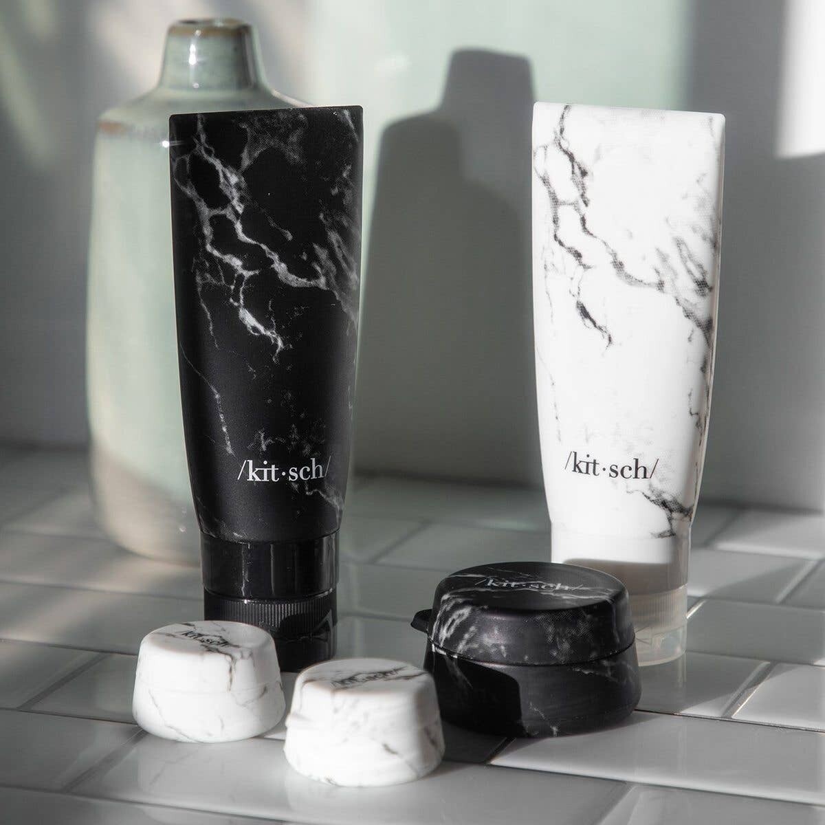 Refillable Silicone Jars - Black & White Marble