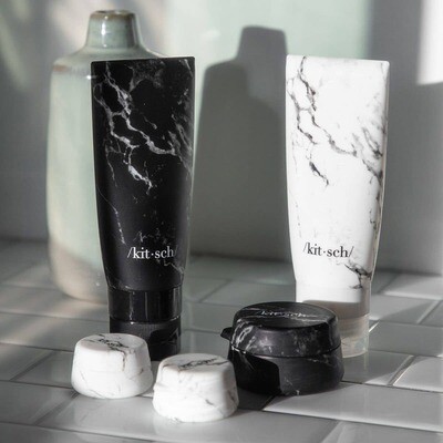 Refillable Silicone Jars - Black &amp; White Marble