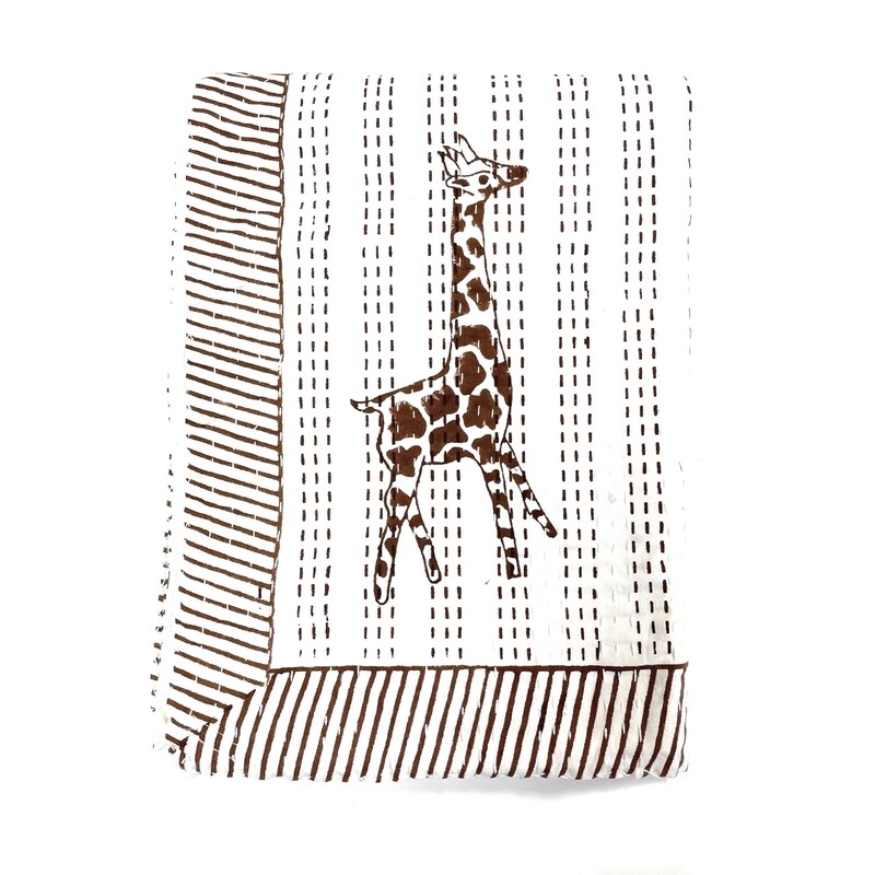 Block Printed Kantha Quilt - Giraffe
