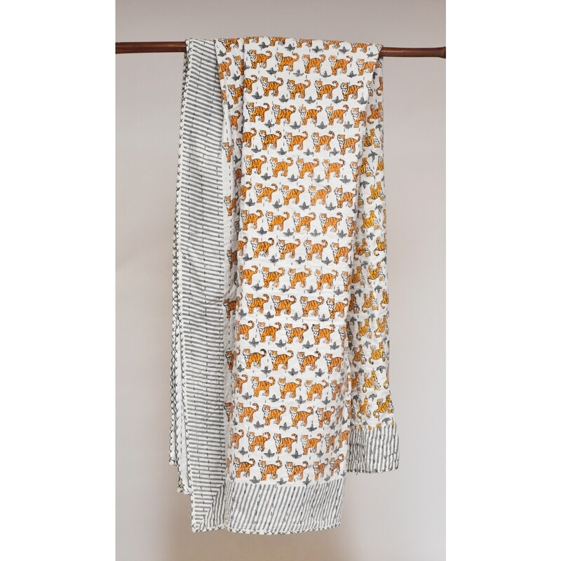 Block Printed Kantha Quilty - Tiger