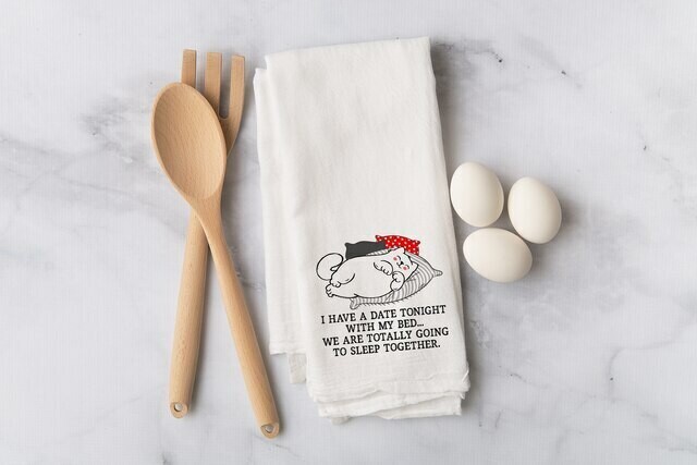 Flour Sack Towel - Date with Bed