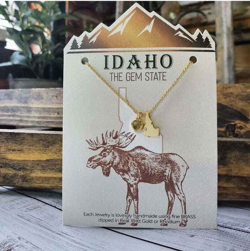 Idaho Gem State Necklace - Gold - with heart and stone