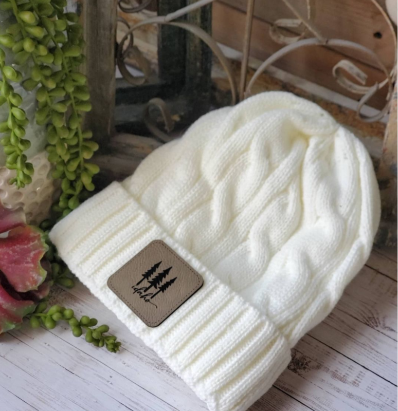 Idaho Leather Patch Beanie without Poof