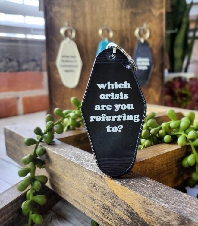 Retro Plastic Hotel Key Chain -  Which crisis are you referring to