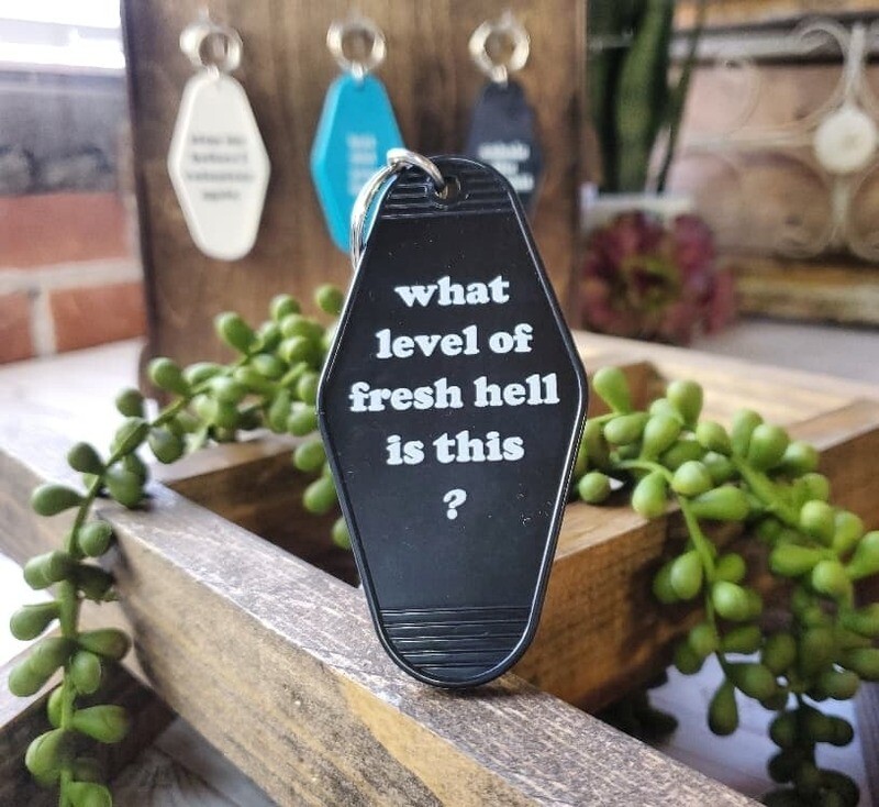 Retro Plastic Hotel Key Chain -  What level of fresh hell